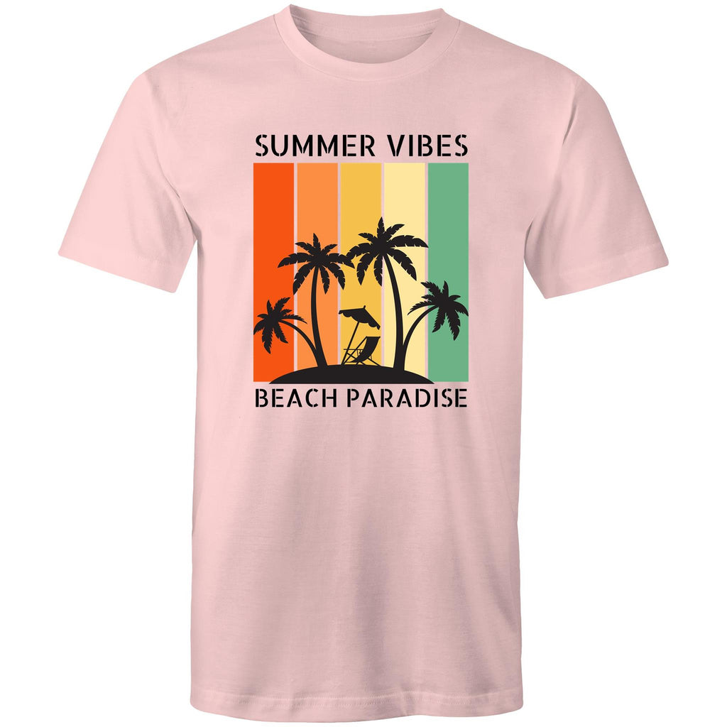 Beach Paradise, Summer Vibes - Mens T-Shirt Pink Mens T-shirt Printed In Australia Summer Surf