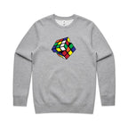 Cube - AS Colour Stencil Crew Grey Marle Sweatshirt Games Printed In Australia