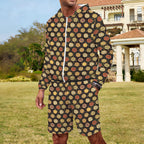 Round Pizzas On Black Men's Lightweight Sun Hoodie & Shorts Set Men's Lightweight Sun Hoodie & Shorts Food Printed Offshore