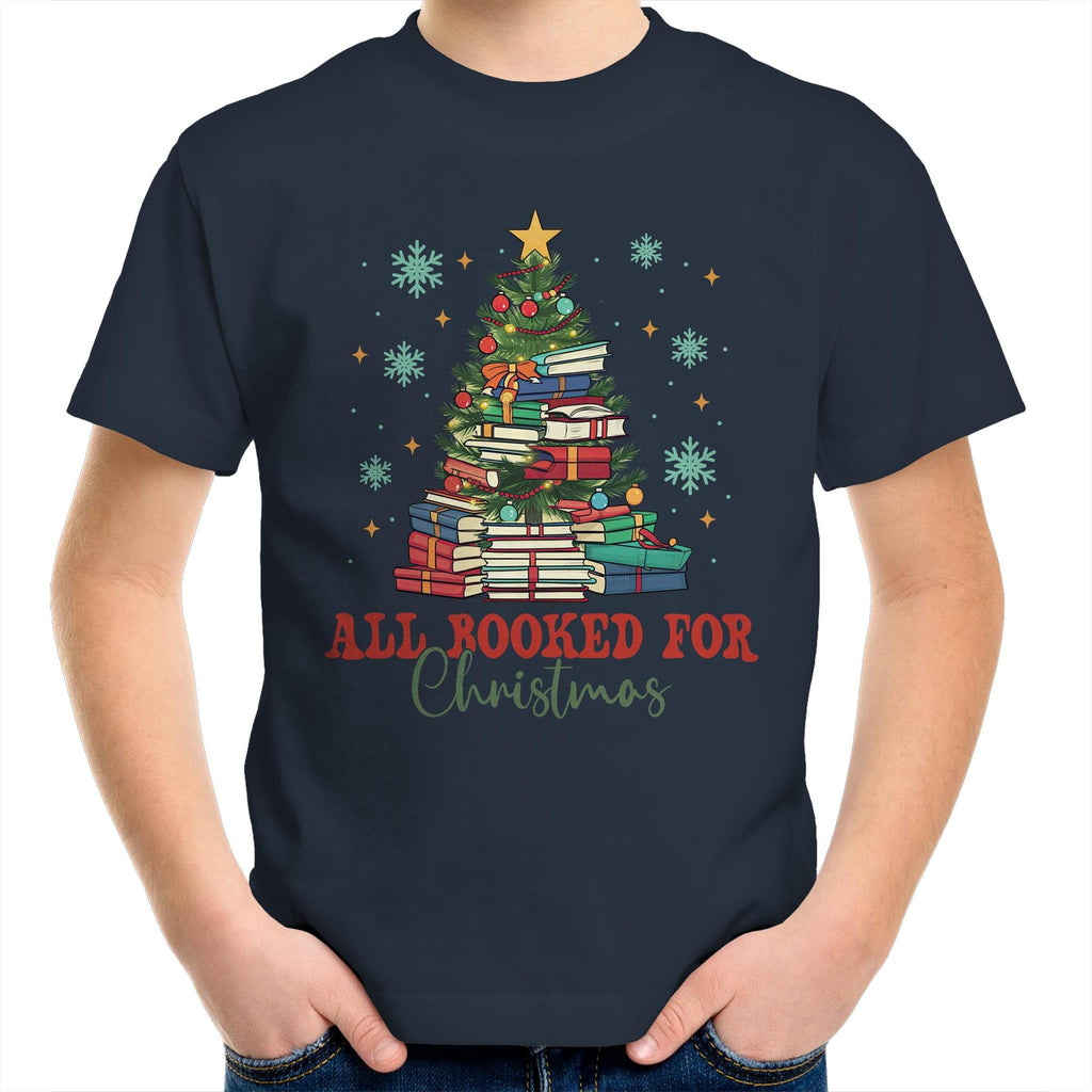 All Booked For Christmas - Kids Youth T-Shirt Navy Kids Christmas T-shirt Christmas Printed In Australia