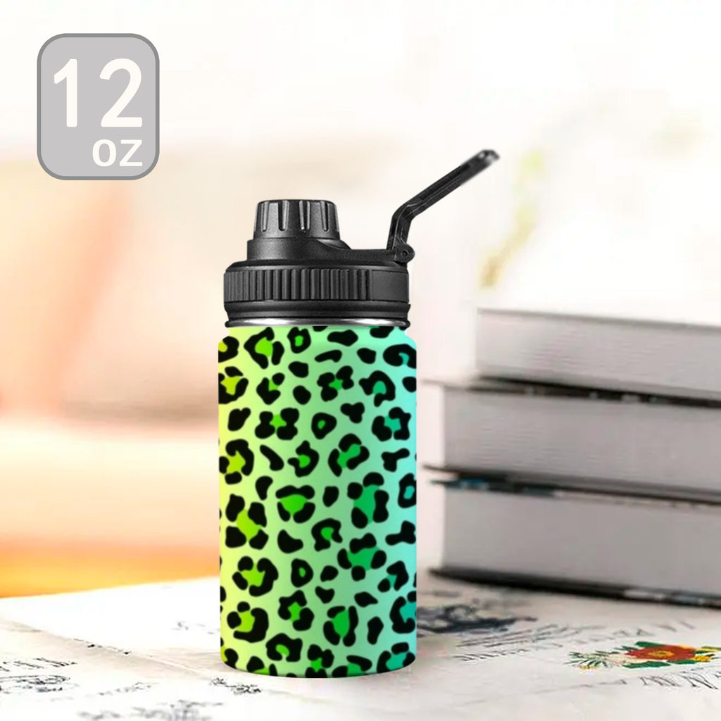 Rainbow Leopard Print - Kids Water Bottle with Chug Lid (12 oz)
