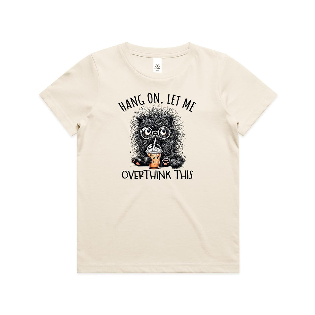 Frazzled Cat, Hang On Let Me Overthink This Kid's AS Colour T-shirt Ecru Kids Youth T-shirt animal Printed In Australia