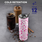 Pink Hearts On White - 20oz Tall Skinny Tumbler with Lid and Straw