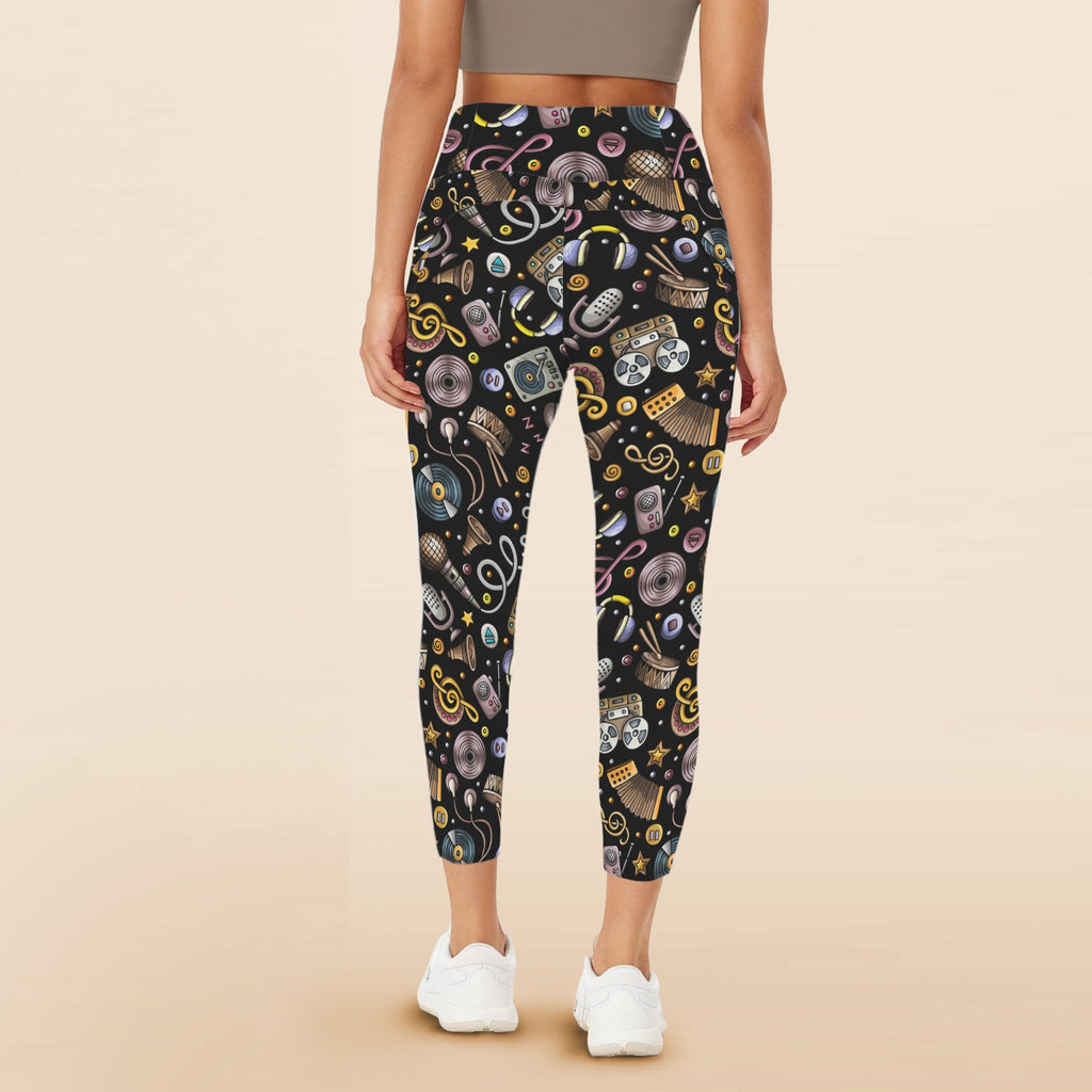 Retro Music Mix - Women's High Waist Pockets Yoga Leggings