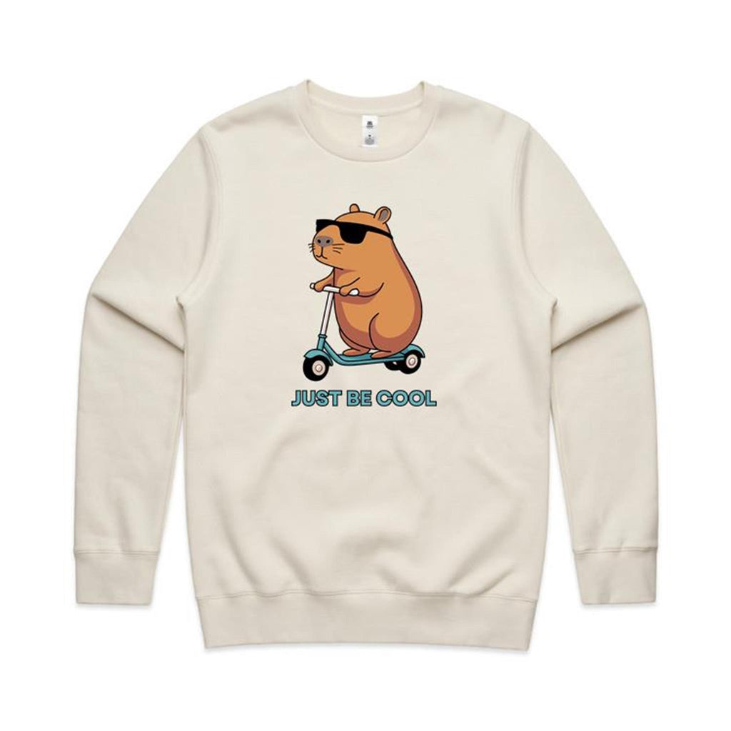 Just Be Cool, Capybara - AS Colour Stencil Crew Sweatshirt Ecru Sweatshirt animal Printed In Australia