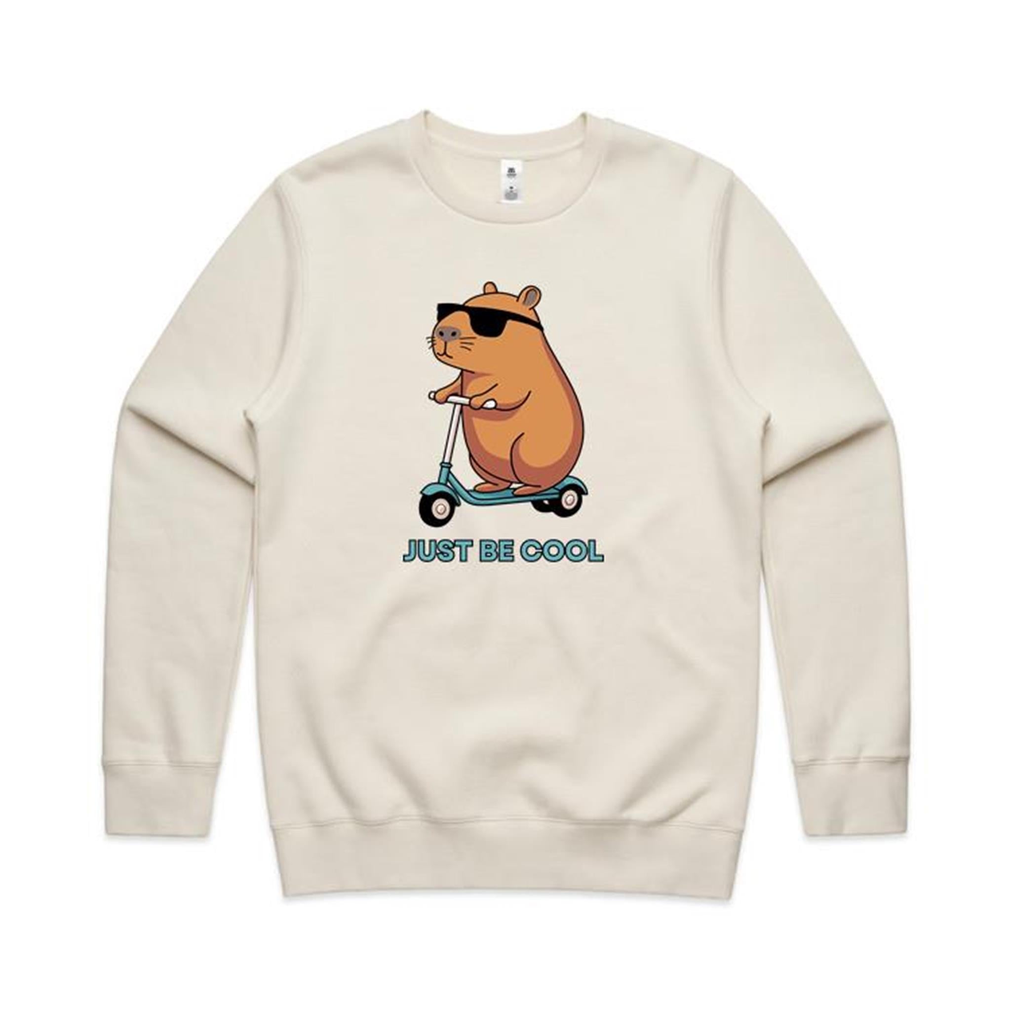 Just Be Cool, Capybara - AS Colour Stencil Crew Sweatshirt Ecru Sweatshirt animal Printed In Australia