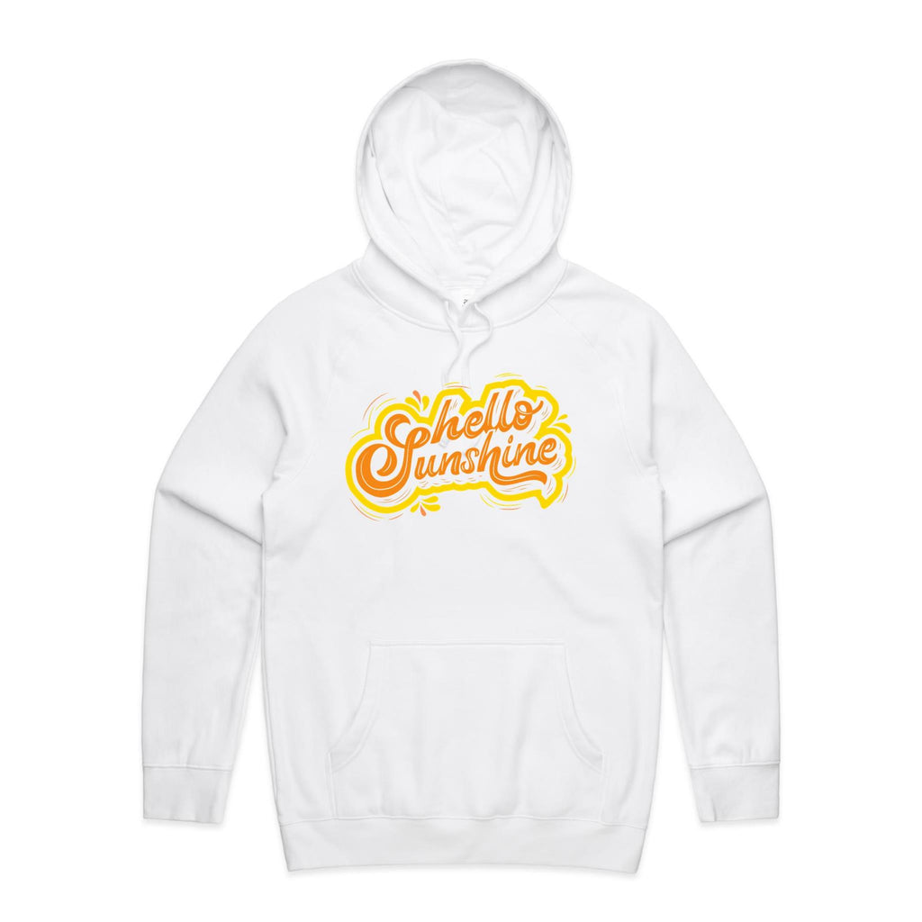 Hello Sunshine - Mens Hoodie White Mens Hoodie Printed In Australia Summer
