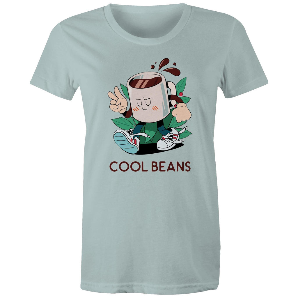 Cool Beans, Coffee - Womens T-shirt Pale Blue Womens T-shirt Coffee Printed In Australia