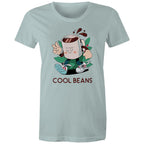Cool Beans, Coffee - Womens T-shirt Pale Blue Womens T-shirt Coffee Printed In Australia