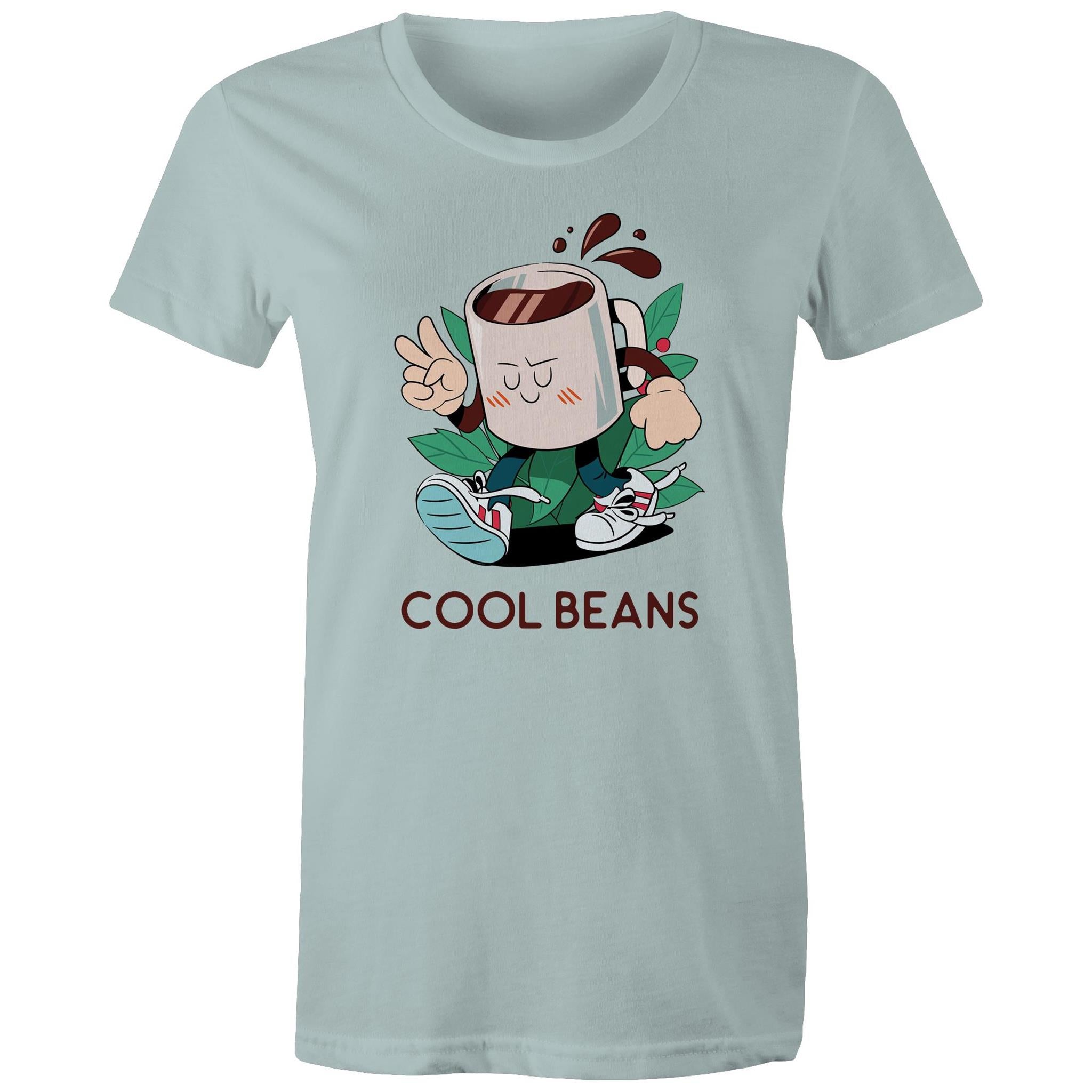 Cool Beans, Coffee - Womens T-shirt Pale Blue Womens T-shirt Coffee Printed In Australia