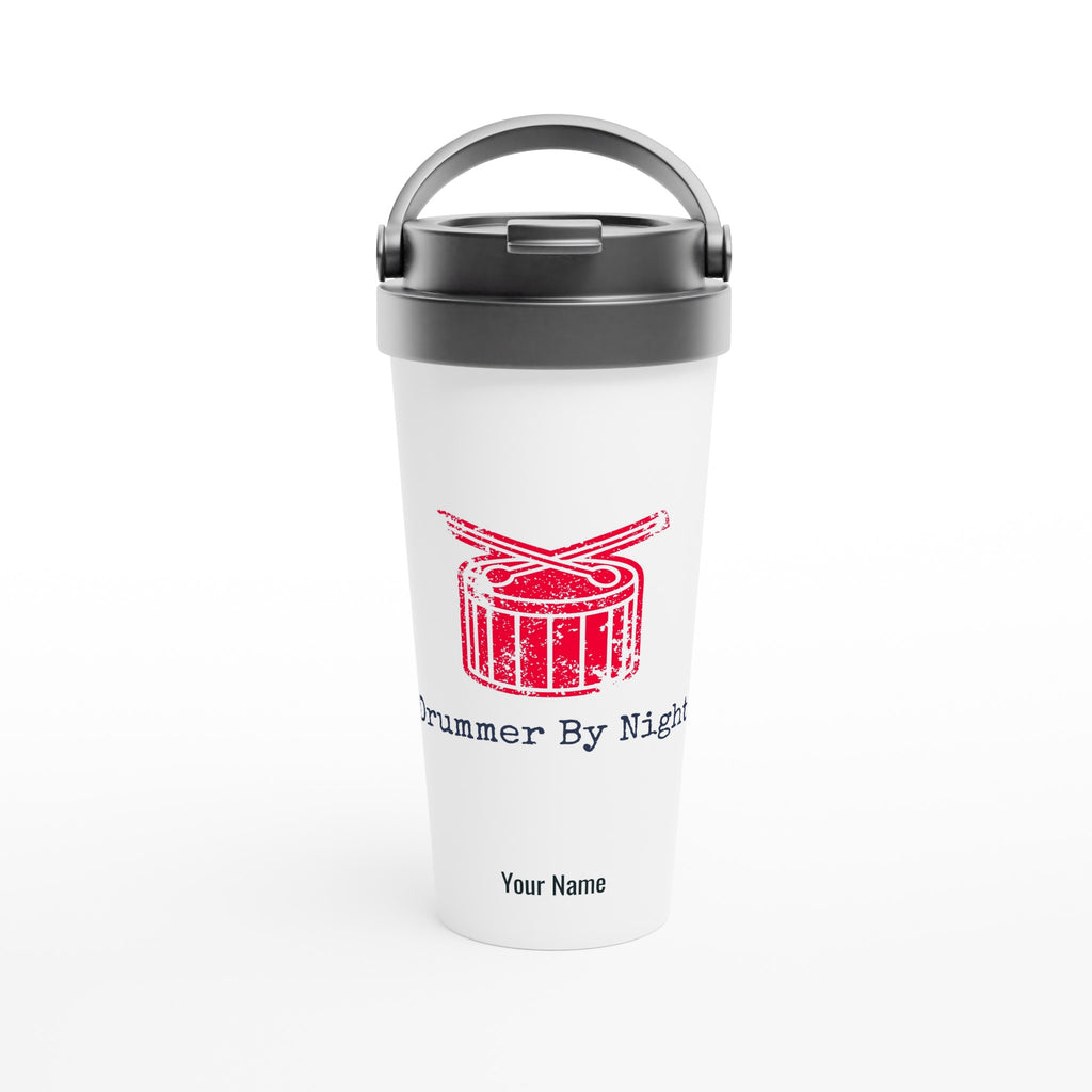 Personalised - Drummer By Night - White 15oz Stainless Steel Travel Mug Default Title Personalised Travel Mug Globally Fulfilled
