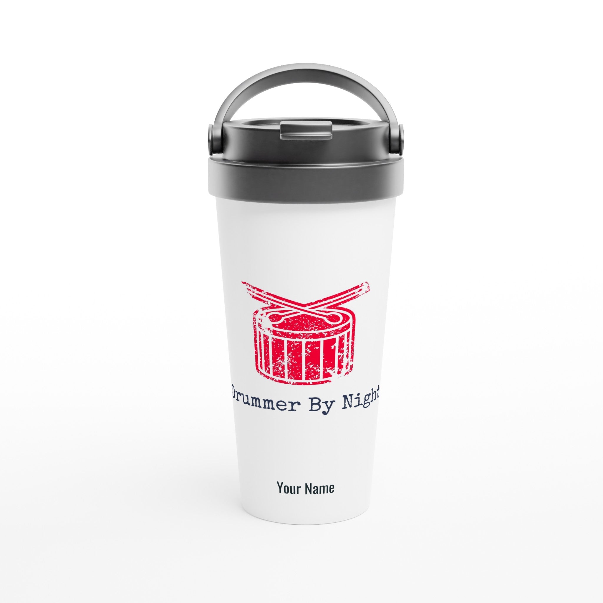 Personalised - Drummer By Night - White 15oz Stainless Steel Travel Mug Default Title Personalised Travel Mug Globally Fulfilled