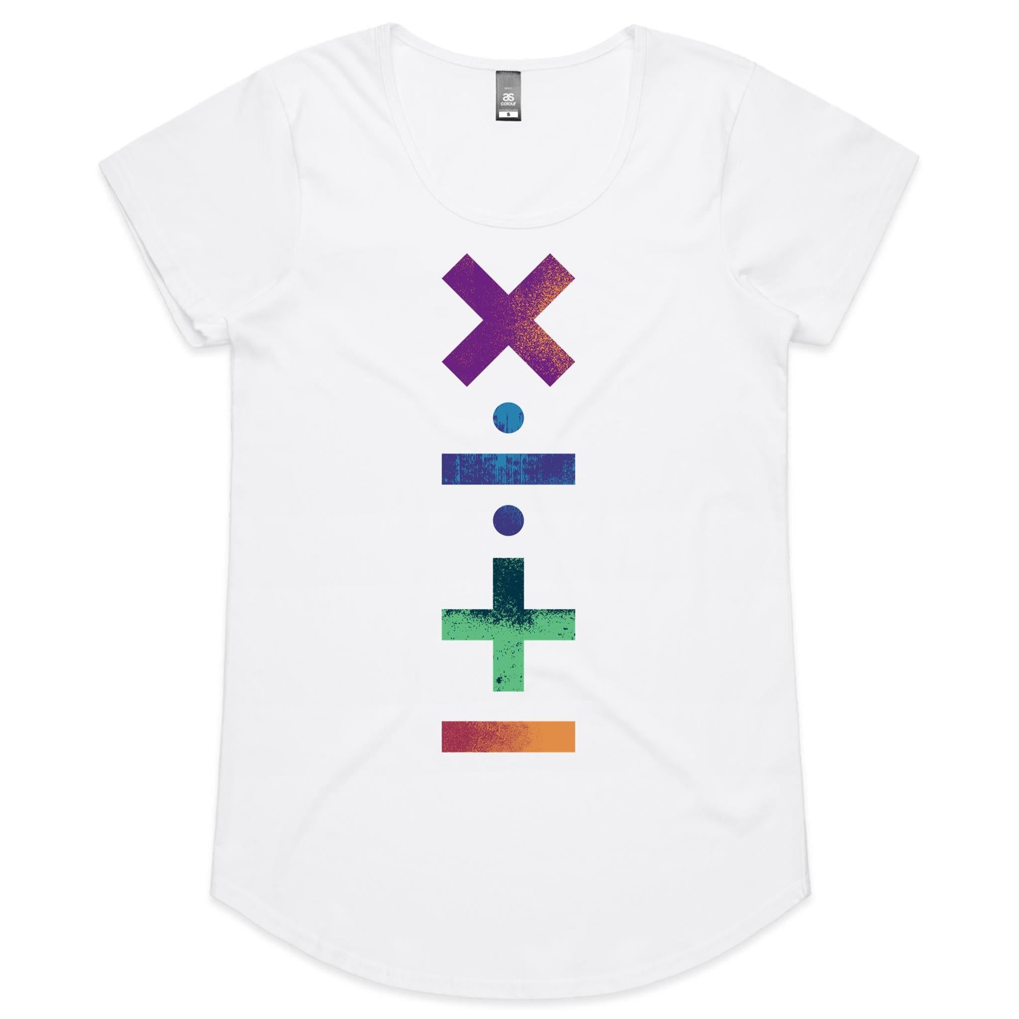 Maths Symbols - Womens Scoop Neck T-Shirt White Womens Scoop Neck T-shirt Maths Printed In Australia