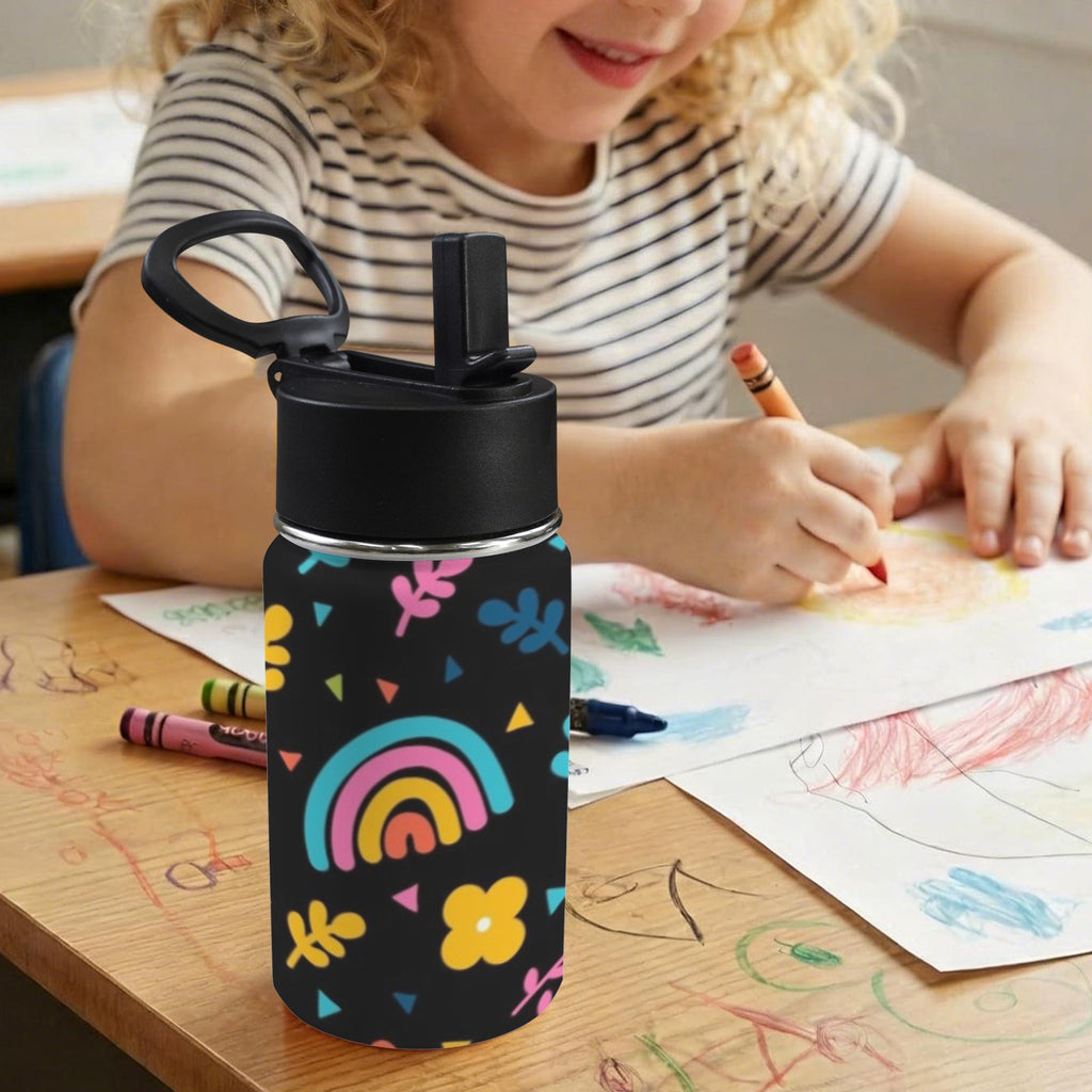 Rainbows And Flowers 12oz Kids Water Bottle with Straw Lid