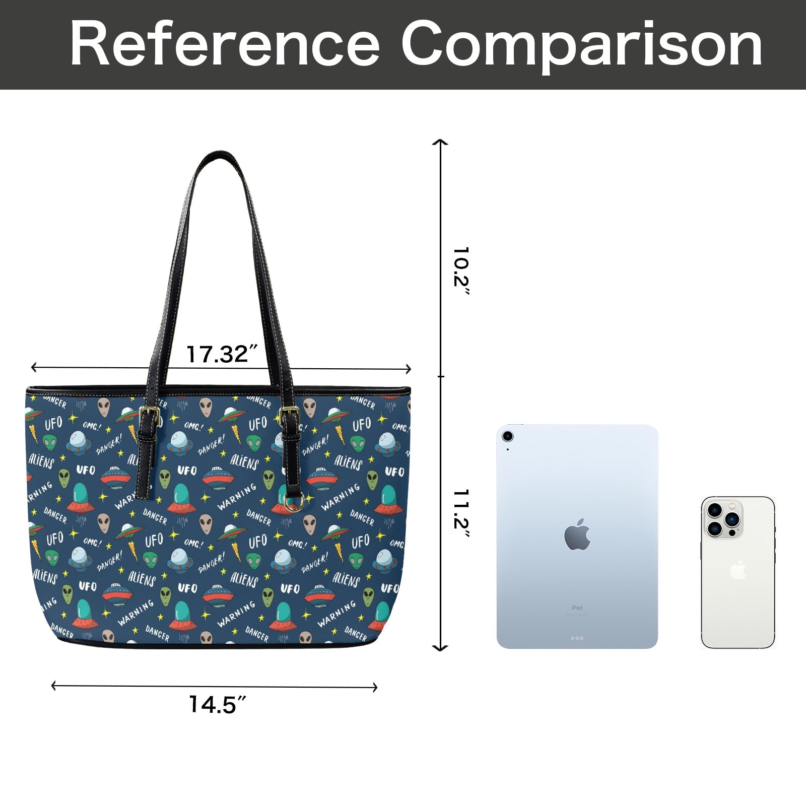 UFO's And Aliens - PU Leather Tote Bag - Large