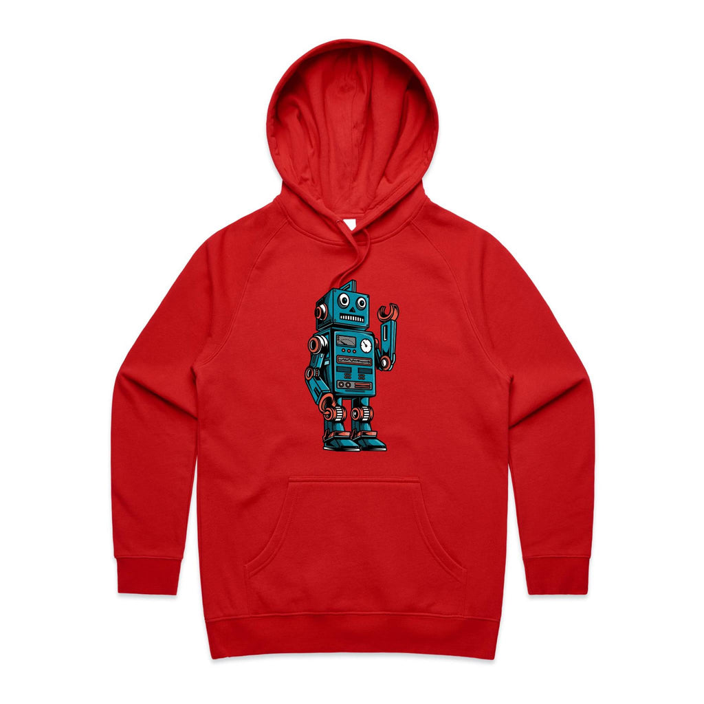 Robot - Womens Hoodie Red Womens 2XL Womens Hoodie Printed In Australia Sci Fi