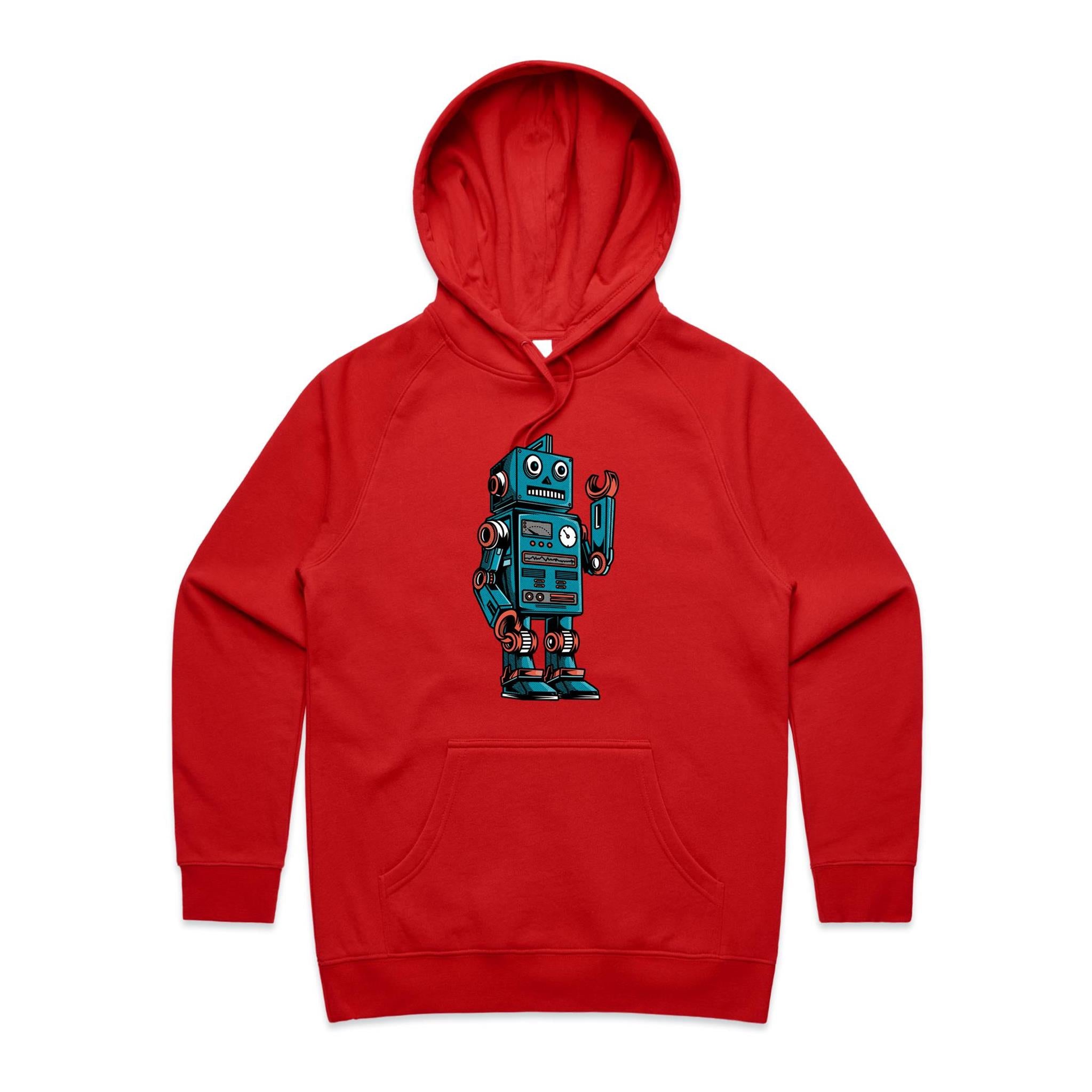 Robot - Womens Hoodie Red Womens 2XL Womens Hoodie Printed In Australia Sci Fi