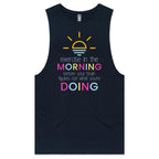 Exercise In The Morning - Tank Top Tee Navy Drop Arm Tank Top Fitness Printed In Australia