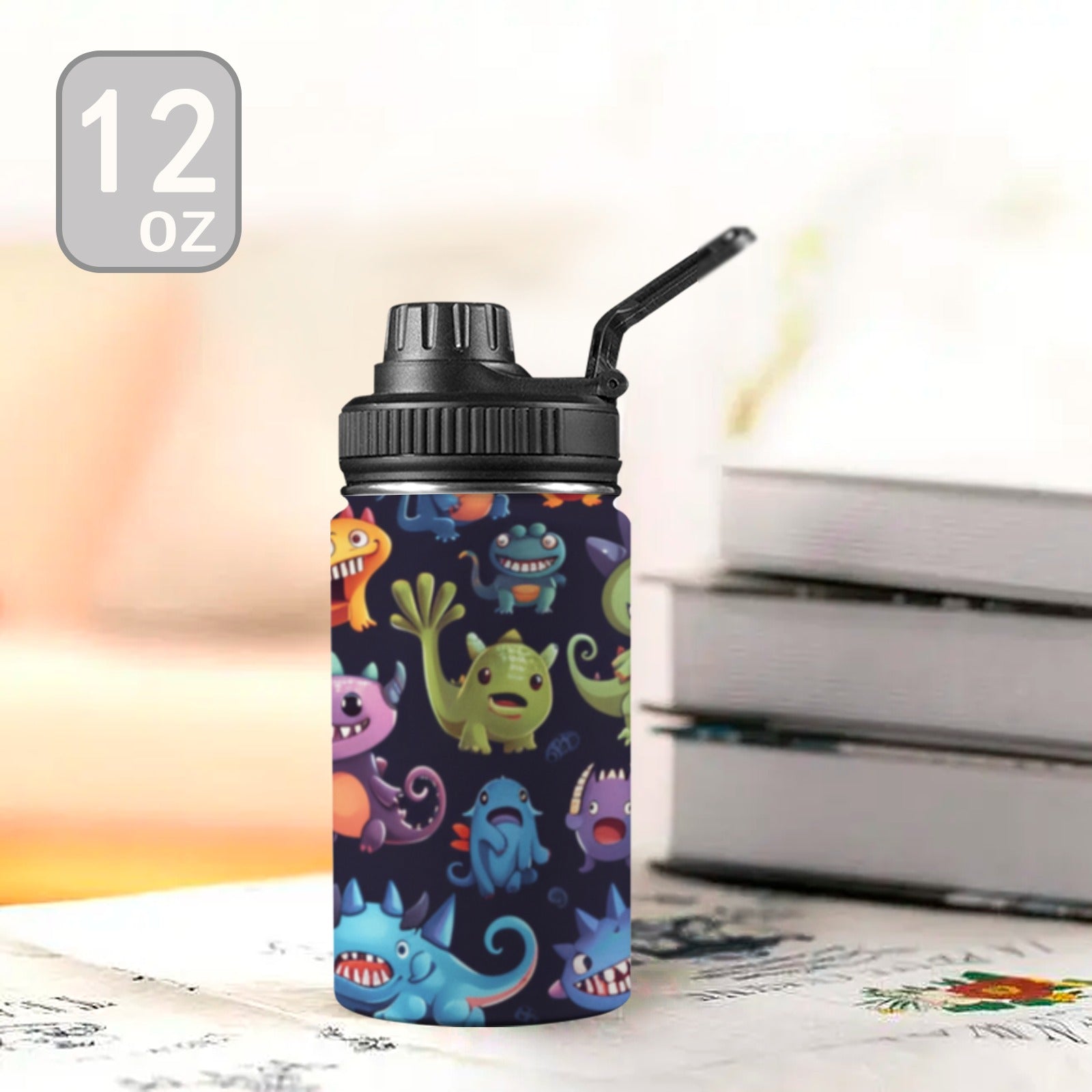 Monster Mania - Kids Water Bottle with Chug Lid (12 oz) Kids Water Bottle with Chug Lid Printed Offshore Sci Fi