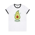 Vegan, Avocado Women's AS Colour Ringer Tee White Black Womens Ringer T-shirt Food Printed In Australia