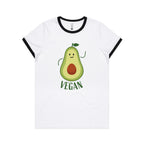 Vegan, Avocado - Women's Ringer Tee White Black Womens Ringer T-shirt Food Printed In Australia