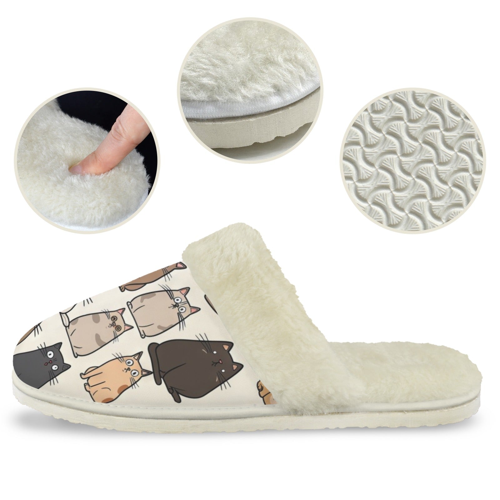 Lots Of Cats Men's Fur Trim Thick-Sole Indoor Slippers Men's Fur Trimmed Slippers animal Printed Offshore