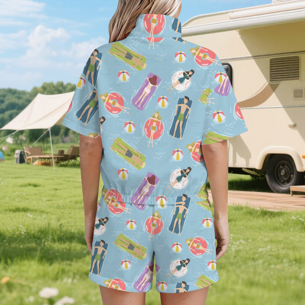 Beach Float Women's Windbreaker Short Set Women's Windbreaker Short Set Printed Offshore Summer Surf