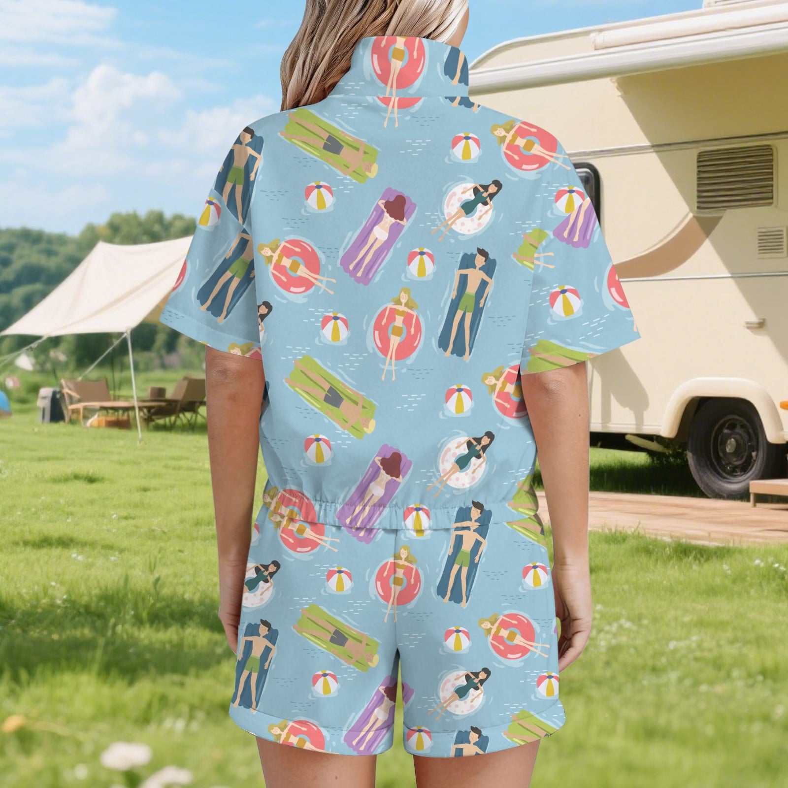Beach Float Women's Windbreaker Short Set Women's Windbreaker Short Set Printed Offshore Summer Surf