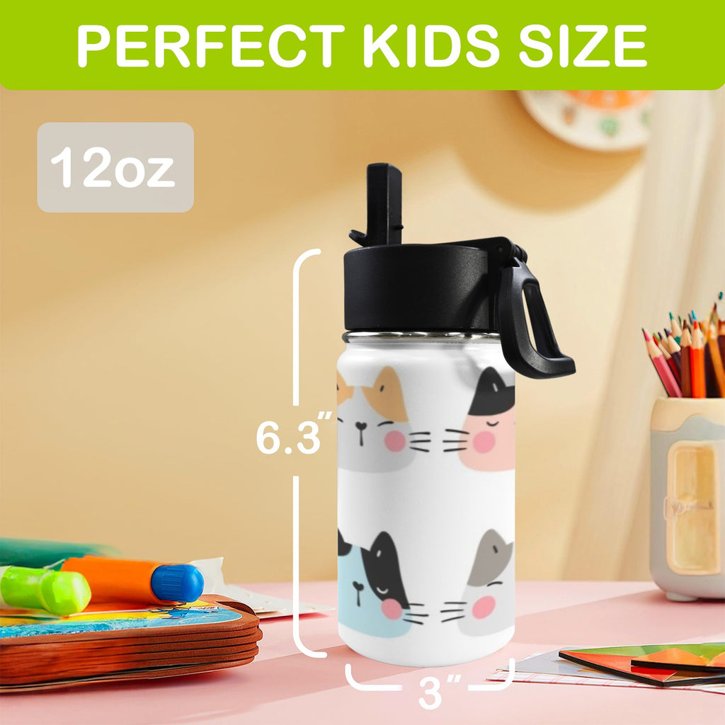 Cat Faces 12oz Kids Water Bottle with Straw Lid