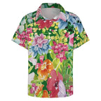 Bright Floral Women's Collared Pocketless Short Sleeve Shirt