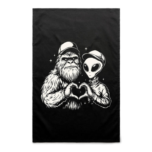 Alien Bigfoot Heart Hands - AS Colour Tea Towel Default Title Tea Towel Love Printed In Australia Sci Fi