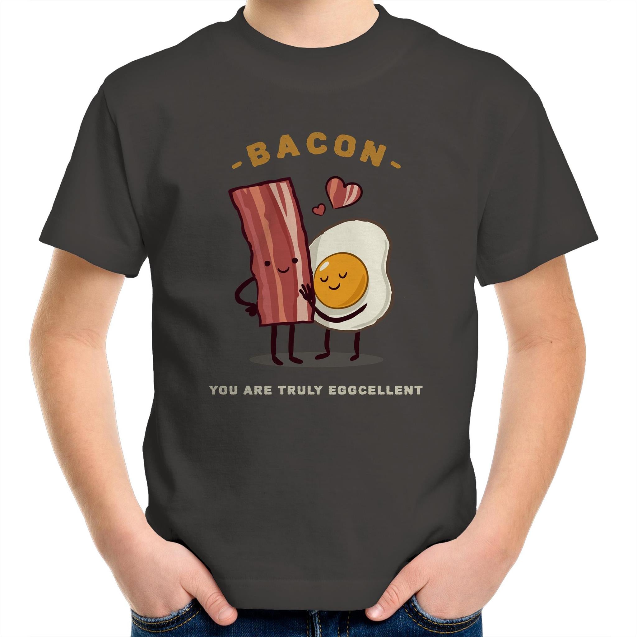 Bacon, You Are Truly Egg-cellent - Kids Youth T-Shirt Charcoal Kids Youth T-shirt Food Funny Printed In Australia
