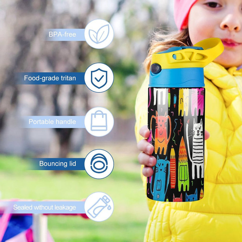 Colourful Cats - Little Kids Water Bottle Little Kids Water Bottle animal Printed Offshore