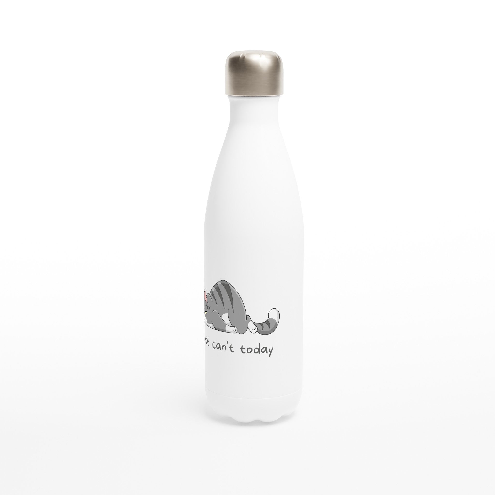 Cat, I Just Can't Today - White 17oz Stainless Steel Water Bottle White Water Bottle animal Globally Fulfilled