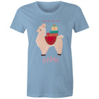 Fa La La La Llama, Christmas - Womens T-shirt Carolina Blue Womens Christmas T-shirt Christmas Printed In Australia