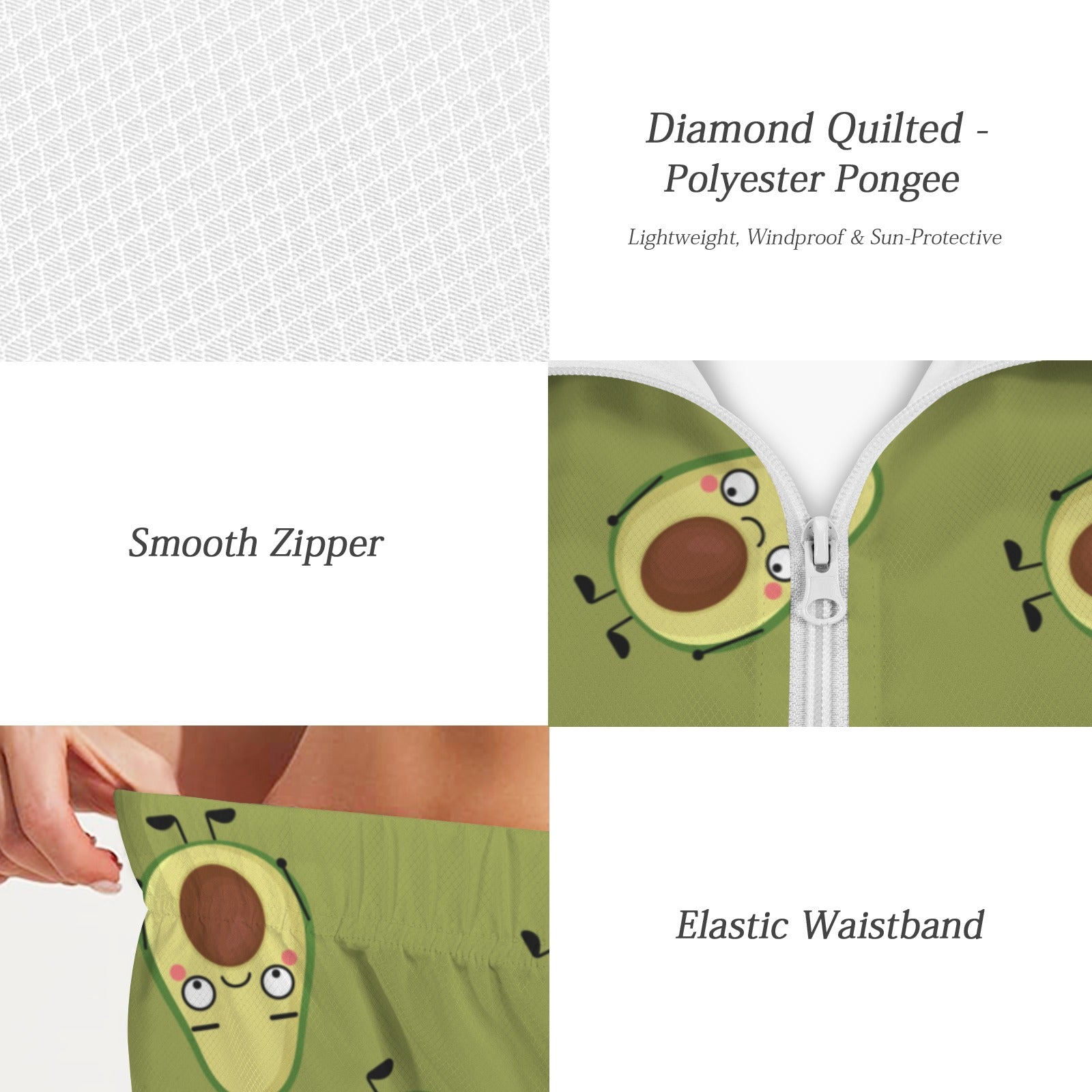 Avocado Characters Women's Windbreaker Short Set Women's Windbreaker Short Set Food Printed Offshore