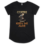 Coffee Keeps Me Alive - Womens Scoop Neck T-Shirt Black Womens Scoop Neck T-shirt Coffee Printed In Australia