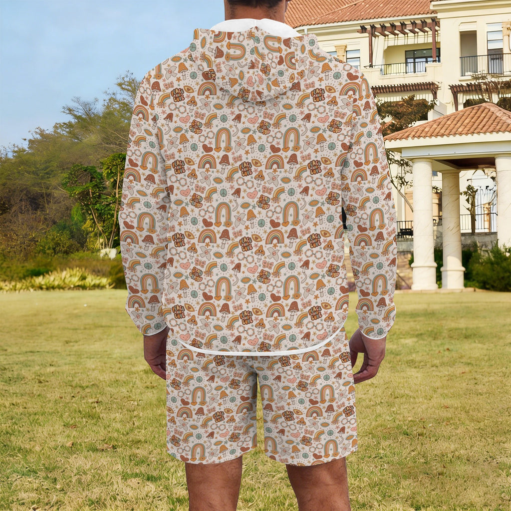 Peace And Love Men's Lightweight Sun Hoodie & Shorts Set Men's Lightweight Sun Hoodie & Shorts Printed Offshore Retro
