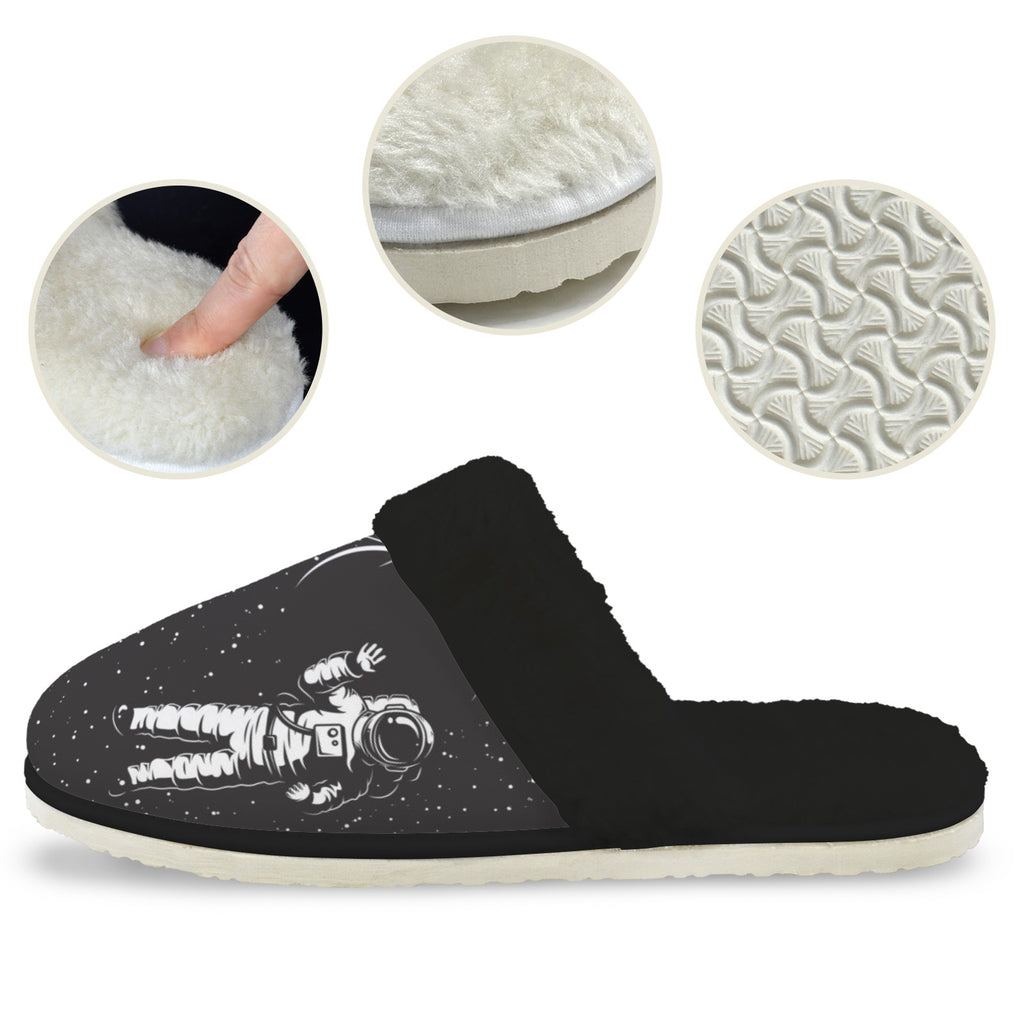 Astronaut In Space Men's Fur Trim Thick-Sole Indoor Slippers Men's Fur Trimmed Slippers Printed Offshore Space