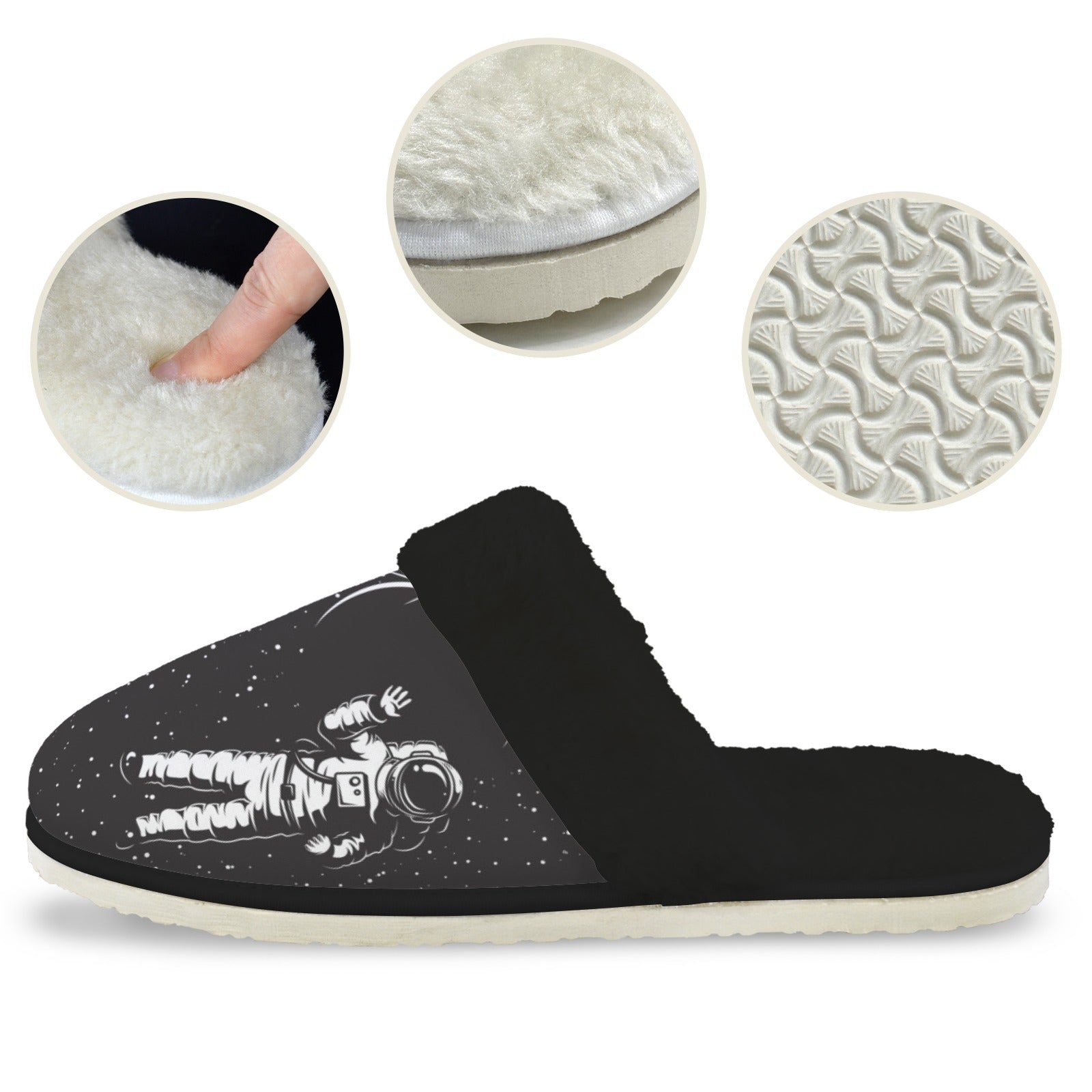 Astronaut In Space Men's Fur Trim Thick-Sole Indoor Slippers Men's Fur Trimmed Slippers Printed Offshore Space