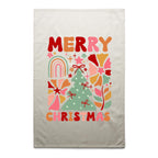 Merry Christmas - AS Colour Tea Towel Cream One Size Christmas Tea Towel Christmas Printed In Australia