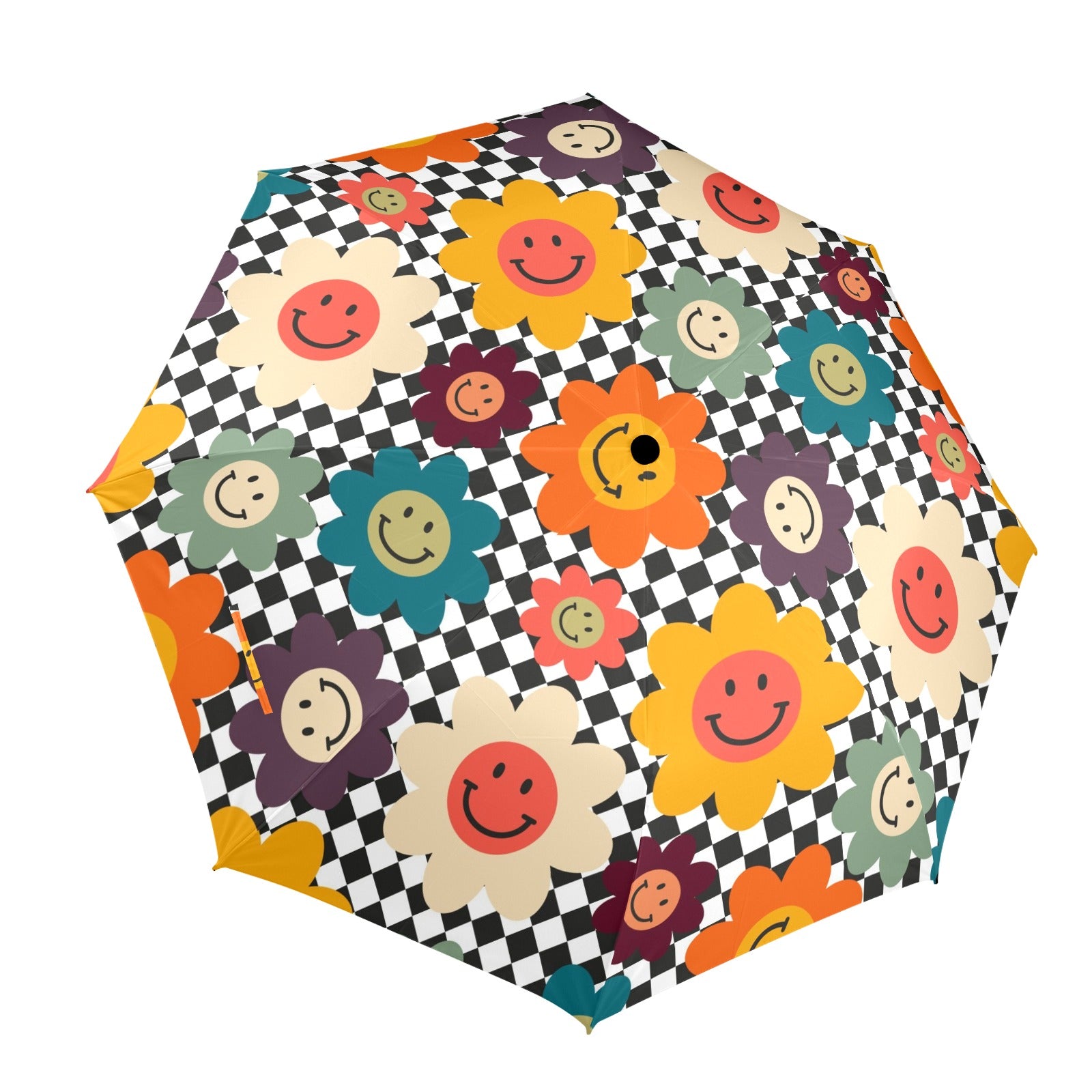 Happy Retro Flowers - Semi-Automatic Foldable Umbrella (Model U12) One Size Semi-Automatic Foldable Umbrella (U12)