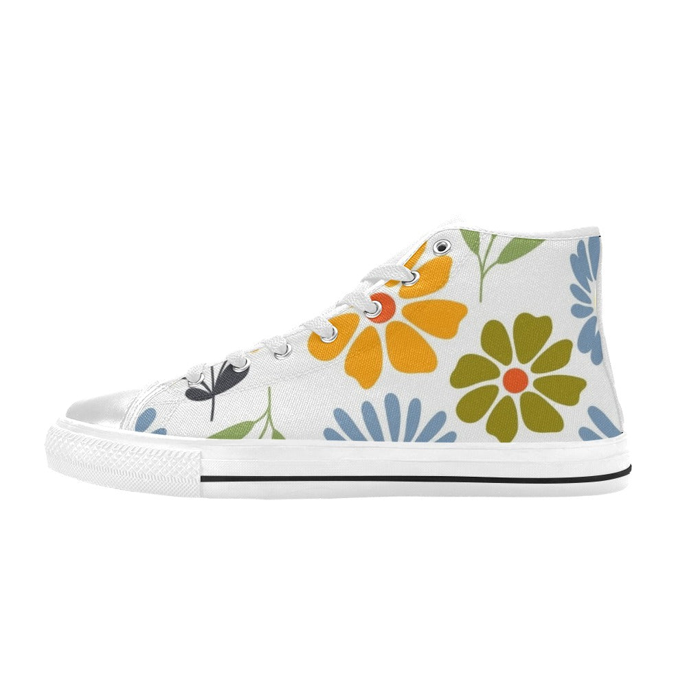Vintage Boho Flowers Women's High Top Canvas Shoes US12 Womens Classic High Top Shoes Plants Printed Offshore