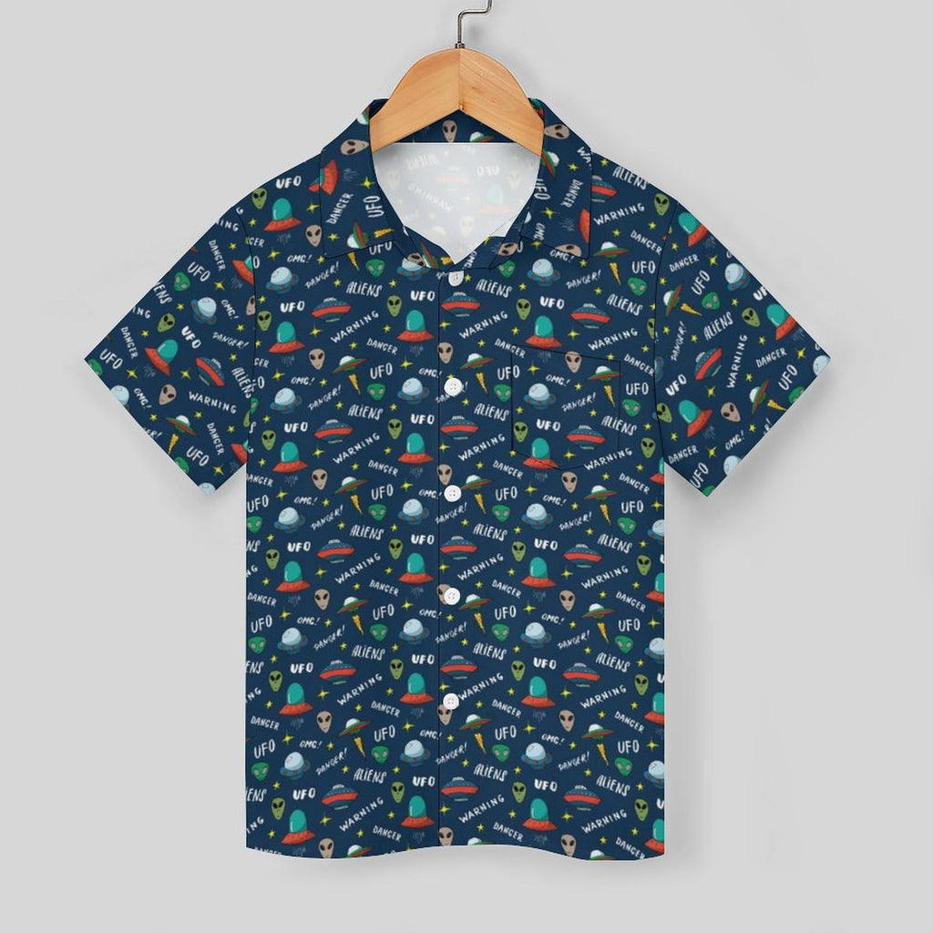 Aliens And UFO's Kids Youth Short Sleeve Button Up Shirt