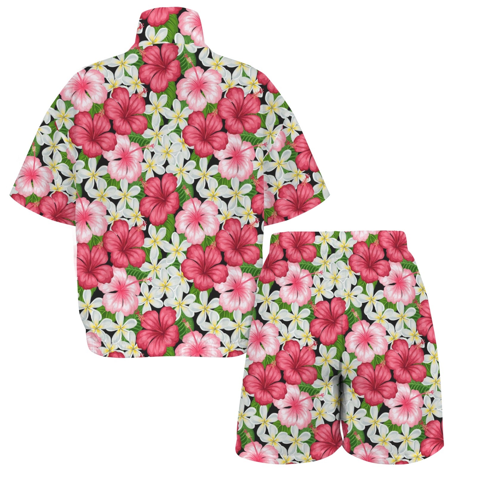 Hibiscus Women's Windbreaker Short Set Women's Windbreaker Short Set Plants Printed Offshore