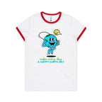Make Every Day A Happy Earth Day - Women's Ringer Tee White Red Womens Ringer T-shirt Environment Printed In Australia