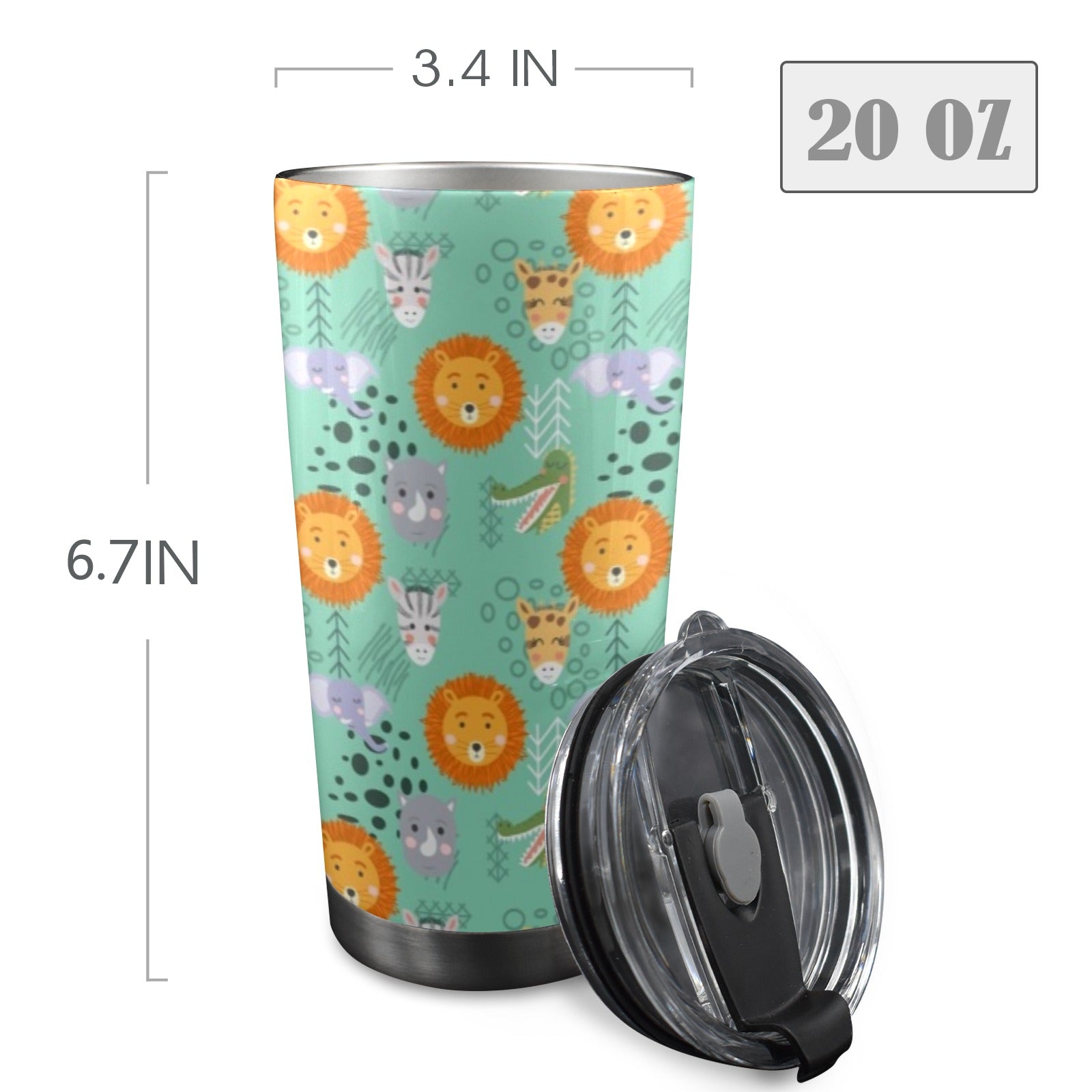 Safari Animals 20oz Mobile Tumbler with Lid (Black Lock) 20oz Travel Mug animal Printed Offshore