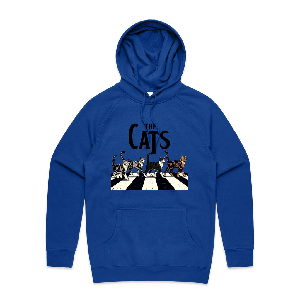 The Cats, Fab Four Crossing The Road - Mens Hoodie Bright Royal Mens Hoodie animal Music Printed In Australia
