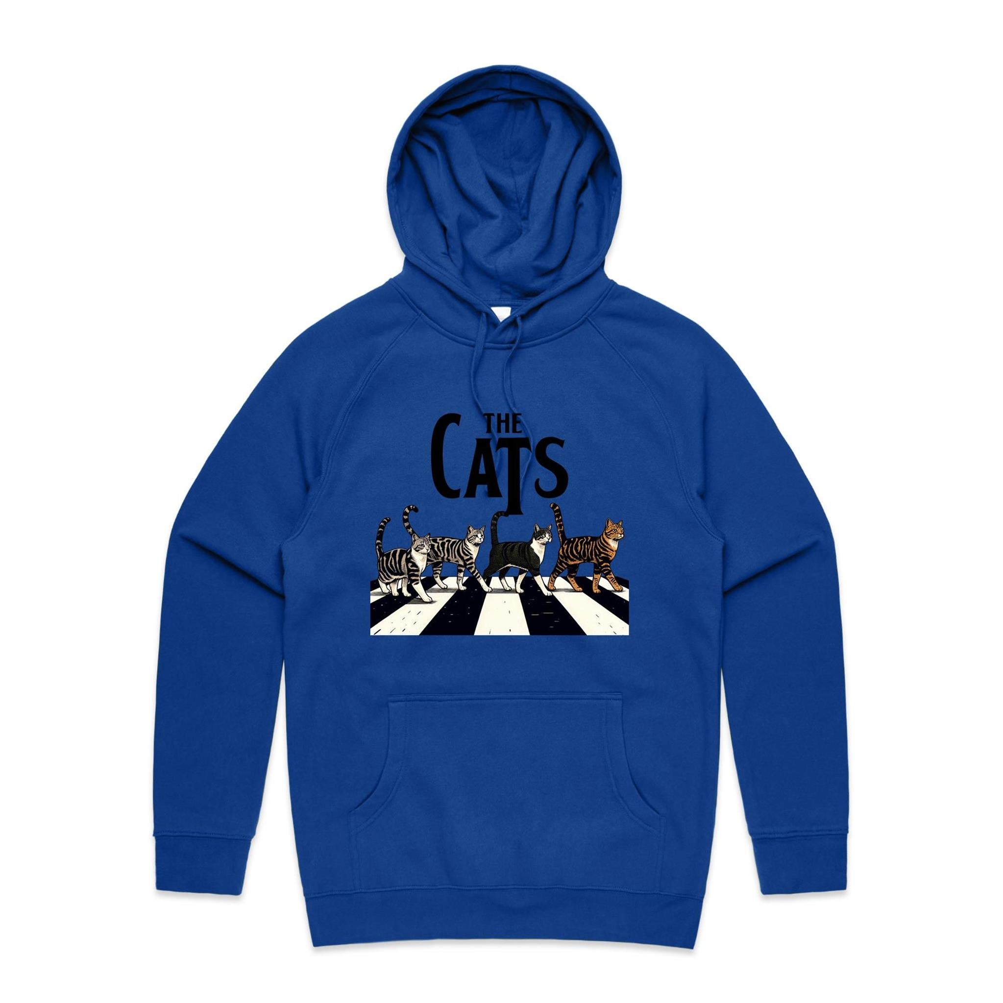 The Cats, Fab Four Crossing The Road - Mens Hoodie Bright Royal Mens Hoodie animal Music Printed In Australia