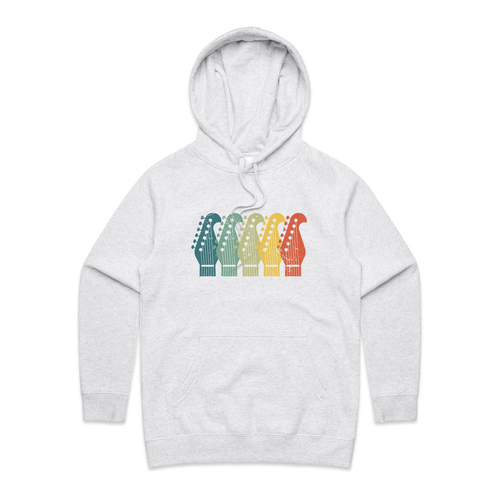 Vintage Guitar Headstocks - Womens Hoodie White Marle Womens Hoodie Music Printed In Australia